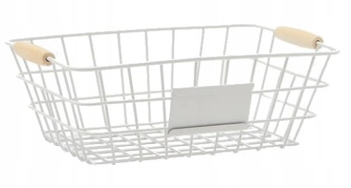 KOSZYK METALOWY NA OWOCE DREWNIANE RĄCZKI BIAŁY