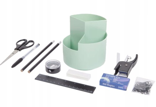 ZESTAW PRZYBORNIKÓW PRZYBORNIK ORGANIZER NA BIURKO DŁUGOPIS NOŻYCZKI ZIELON
