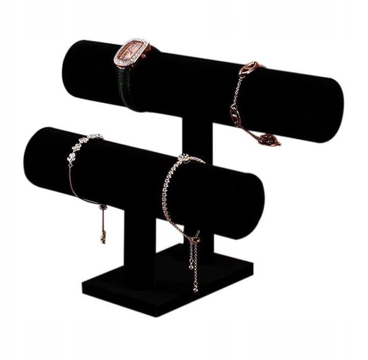 STOJAK WAŁEK PODWÓJNY NA BRANSOLETKI ZEGARKI CZARNY ZAMSZ