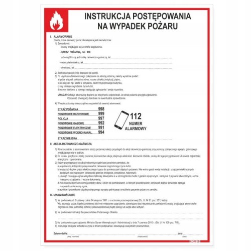 Instrukcja PRZECIWPOŻAROWA NA WYPADEK POŻARU