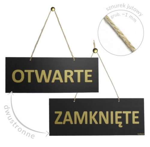 WYWIESZKA ZAMKNIĘTE OTWARTE ZE SZNURKIEM KREDOWA CZARNO ZŁOTA