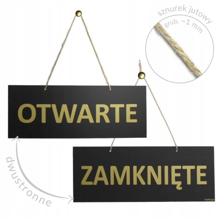 WYWIESZKA ZAMKNIĘTE OTWARTE ZE SZNURKIEM KREDOWA CZARNO ZŁOTA