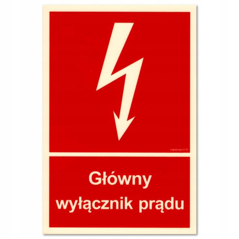 TABLICZKA GŁÓWNY WYŁĄCZNIK PRĄDU ŚWIECĄCY