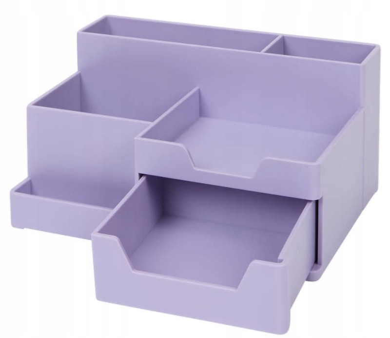 ORGANIZER NA BIURKO PRZYBORNIK SZUFLADA NA KARTECZKI DŁUGOPISY FIOLETOWY