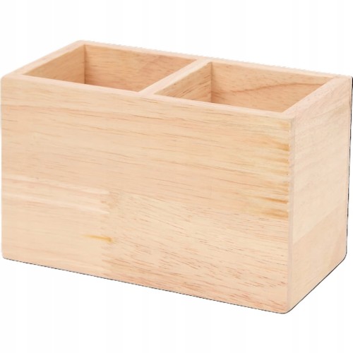 Organizer na biurko z drewna na ołówki, kredki podwójny przybornik