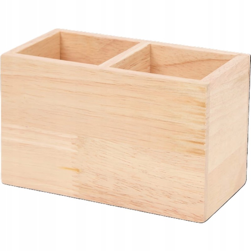 Organizer na biurko z drewna na ołówki, kredki podwójny przybornik