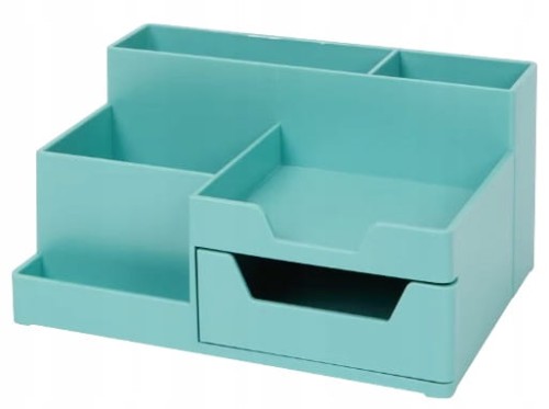 ORGANIZER NA BIURKO PRZYBORNIK SZUFLADA NA KARTECZKI DŁUGOPISY zielony