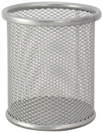 PRZYBORNIK na DŁUGOPISY kubek METALOWY srebrny na BIURKO Bardzo WYTRZYMAŁY