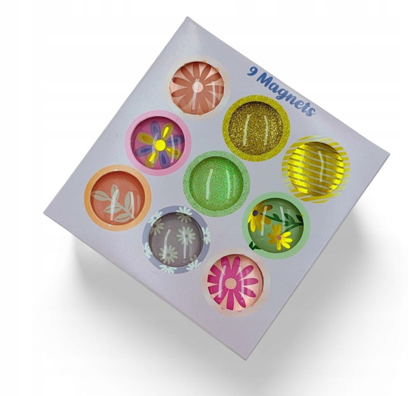 Zestaw magnesów Magnesy do tablicy Magnesiki okrągłe 9 sztuk szklane
