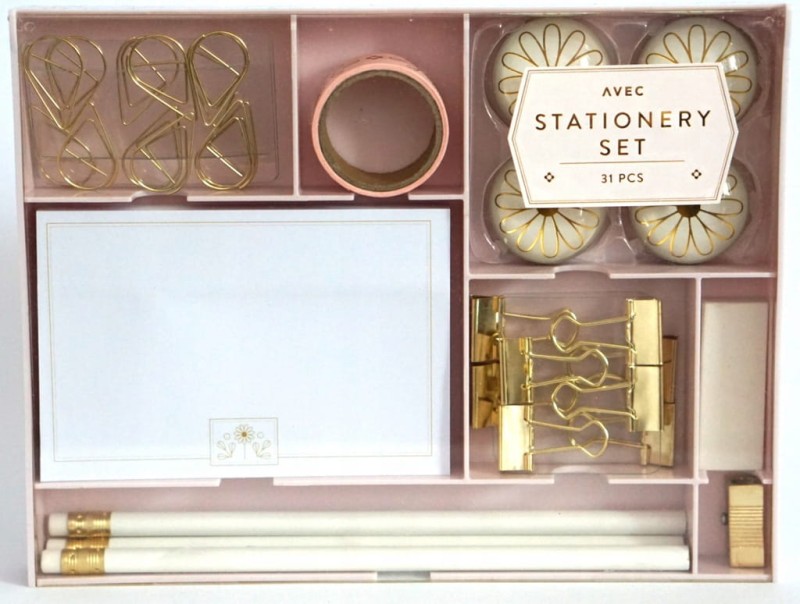 Luksusowy zestaw biurowy, klipsy, magnesy, spinacz, 31 elementów, złoty