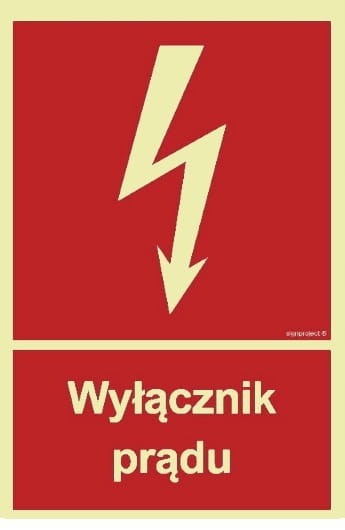 ZNAK WYŁĄCZNIK PRĄDU 15x22,2 płyta 1mm fotoluminescancyjna