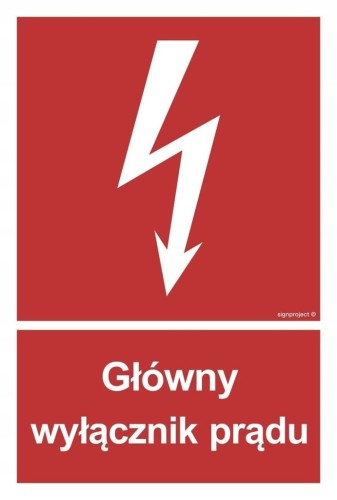 ZNAK GŁÓWNY WYŁĄCZNIK PRĄDU 15x22,2 płyta 1mm fotoluminescancyjna