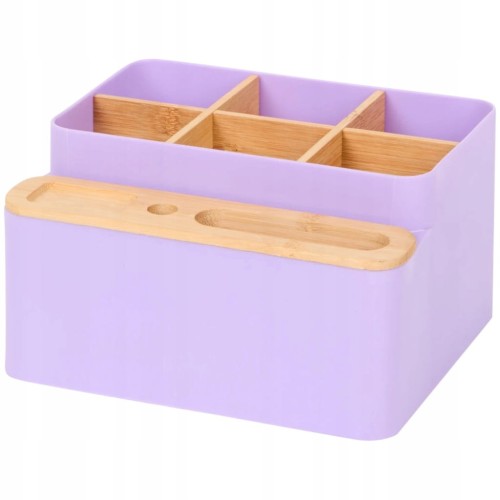 ORGANIZER NA BIURKO BAMBUSOWY Z PRZEGRÓDKAMI 18x16x10 cm EKO fiolet bambus
