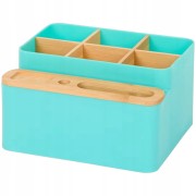 ORGANIZER NA BIURKO BAMBUSOWY Z PRZEGRÓDKAMI 18x16x10 cm EKO niebeski