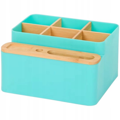 ORGANIZER NA BIURKO BAMBUSOWY Z PRZEGRÓDKAMI 18x16x10 cm EKO niebeski
