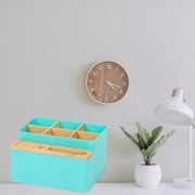 ORGANIZER NA BIURKO BAMBUSOWY Z PRZEGRÓDKAMI 18x16x10 cm EKO niebeski