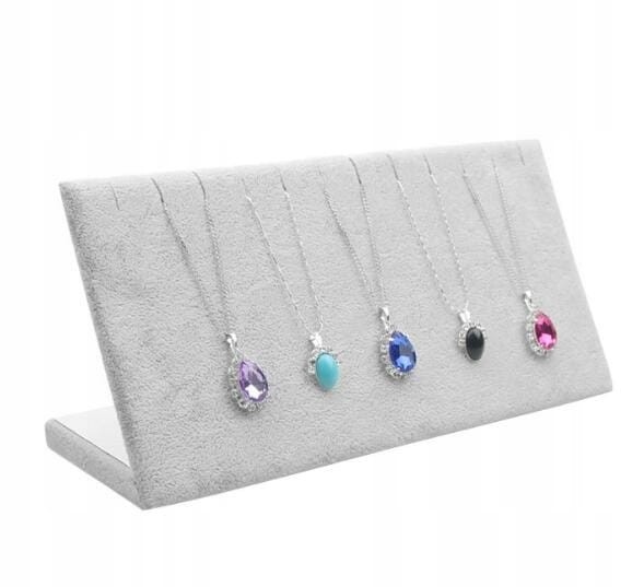 EKSPOZYTOR STOJAK NA ŁAŃCUSZKI NASZYJNIKI BRANSOLETKI BIŻUTERIĘ SZARY NISKI