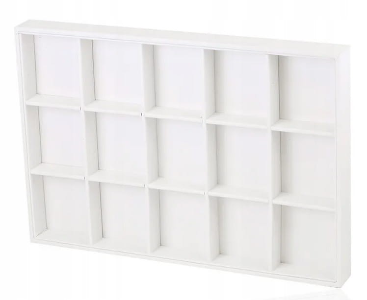 EKSPOZYTOR TACKA NA BIŻUTERIĘ BRANSOLETKI EKO SKÓRA BIAŁA 15 przegródek