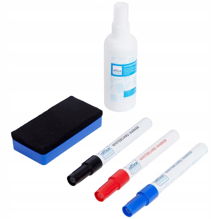 Zestaw piśmienniczy cienkopisy do tablicy magnetycznej gąbka płyn markery