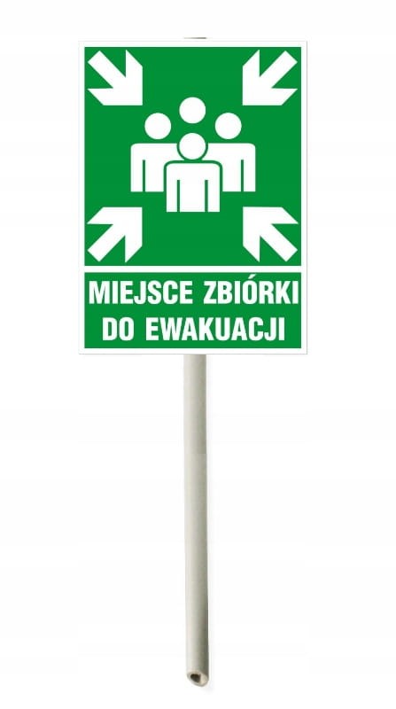 Tabliczka Informacyjna na Trzonku – Miejsce Zbiórki do Ewakuacji 30x20 cm