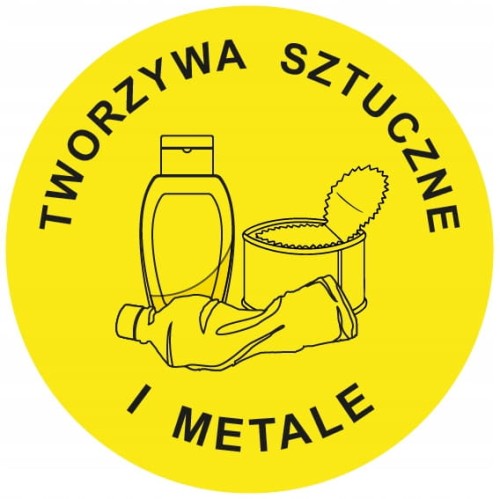 Naklejka do Segregacji Odpadów Tworzywa Sztuczne i Metale Żółta