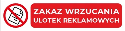 Naklejka Zakaz Wrzucania Ulotek Reklamowych 10x2,5 cm