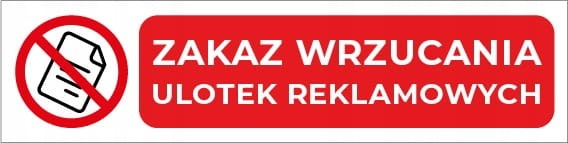 Naklejka Zakaz Wrzucania Ulotek Reklamowych 10x2,5 cm na Skrzynkę - Samoprzylepna