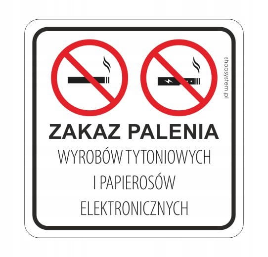 Naklejka Ostrzegawcza Zakaz Palenia i E-Papierosów 15x15 cm Kwadrat - BHP Samoprzylepna