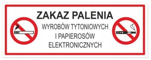 Naklejka Zakaz Palenia Wyrobów Tytoniowych i E-Papierosów 21x8 cm