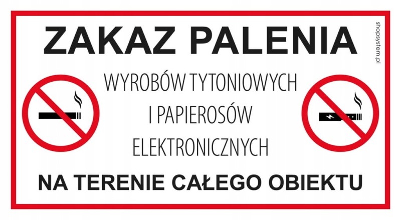 Naklejka Ostrzegawcza Zakaz Palenia Wyrobów Tytoniowych i E-Papierosów Duża 30x16,5 cm - BHP Samoprzylepna