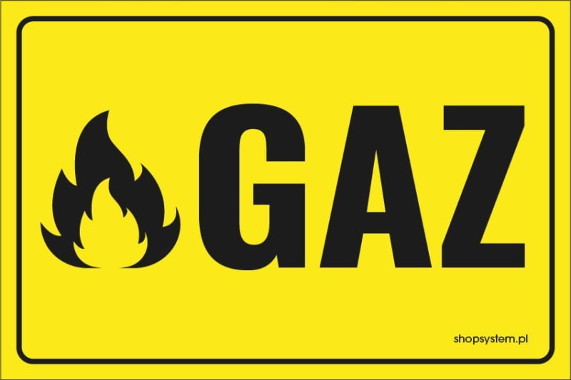 Naklejka Ostrzegawcza GAZ Żółta 15x10 cm - BHP Samoprzylepna