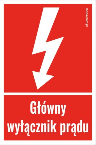 Naklejka Ostrzegawcza Główny Wyłącznik Prądu Czerwona 15x10 cm