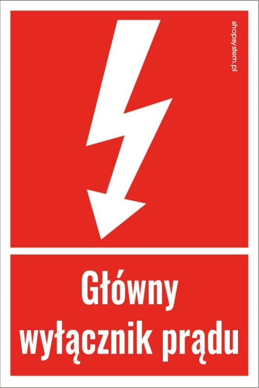 Naklejka Ostrzegawcza Główny Wyłącznik Prądu Czerwona 15x10 cm - BHP PPOŻ Samoprzylepna