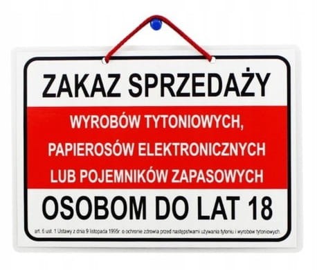 Wywieszka tabliczka zakaz sprzedaży wyrobów tytoniowych i e-papierosów 15x21 cm