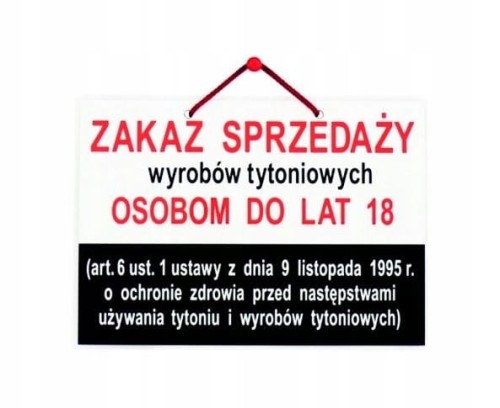 Laminowana wywieszka informacyjna zakaz sprzedaży wyrobów tytoniowych ustawa 15x21 cm
