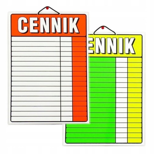 Laminowana wywieszka cennik sklepowa w formacie A3 na 17 pozycji ze sznurkiem