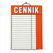 wywieszka cennik sklepowa w formacie A3 na 17 pozycji ze sznurkiem