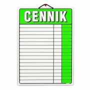 Laminowany cennik sklepowa w formacie A3 na 17 pozycji ze sznurkiem