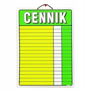 Laminowana wywieszka cennik sklepowa w formacie A3 na 17 pozycji ze sznurkiem