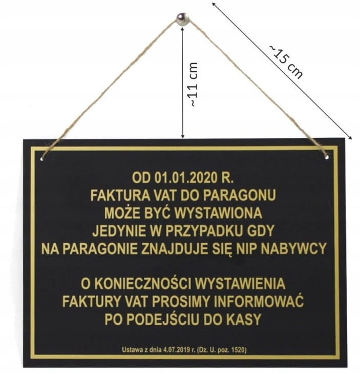 Tabliczka wywieszka Faktura VAT do paragonu PVC 17,5x25 cm