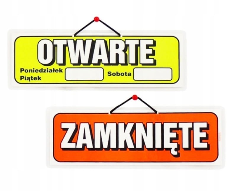 Wywieszka Otwarte / Zamknięte ze sznurkiem PVC dwustronna 29x9,5 cm