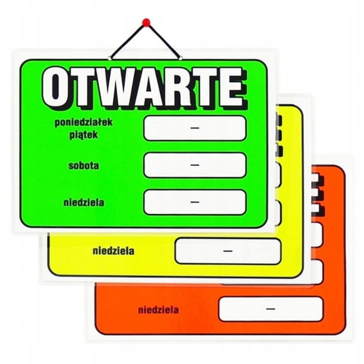 Tabliczka wywieszka Otwarte godziny otwarcia A4 30x21 cm laminowana