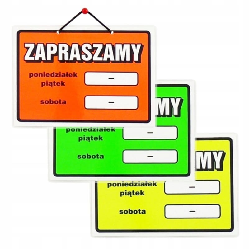 Tabliczka wywieszka Zapraszamy godziny otwarcia A5 15x21 cm laminowana