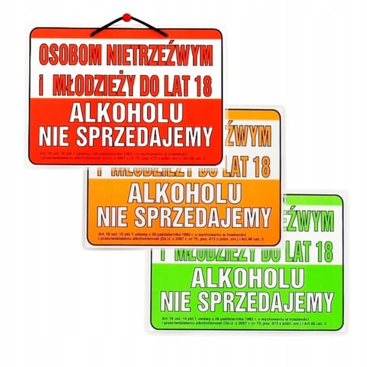 Wywieszka Osobom nietrzeźwym i młodzieży do lat 18 alkoholu nie sprzedajemy 15x21 cm laminowana