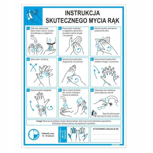 Tabliczka Instrukcja Skutecznego Mycia Rąk A4 21x28,8 cm PCV Sanitarna