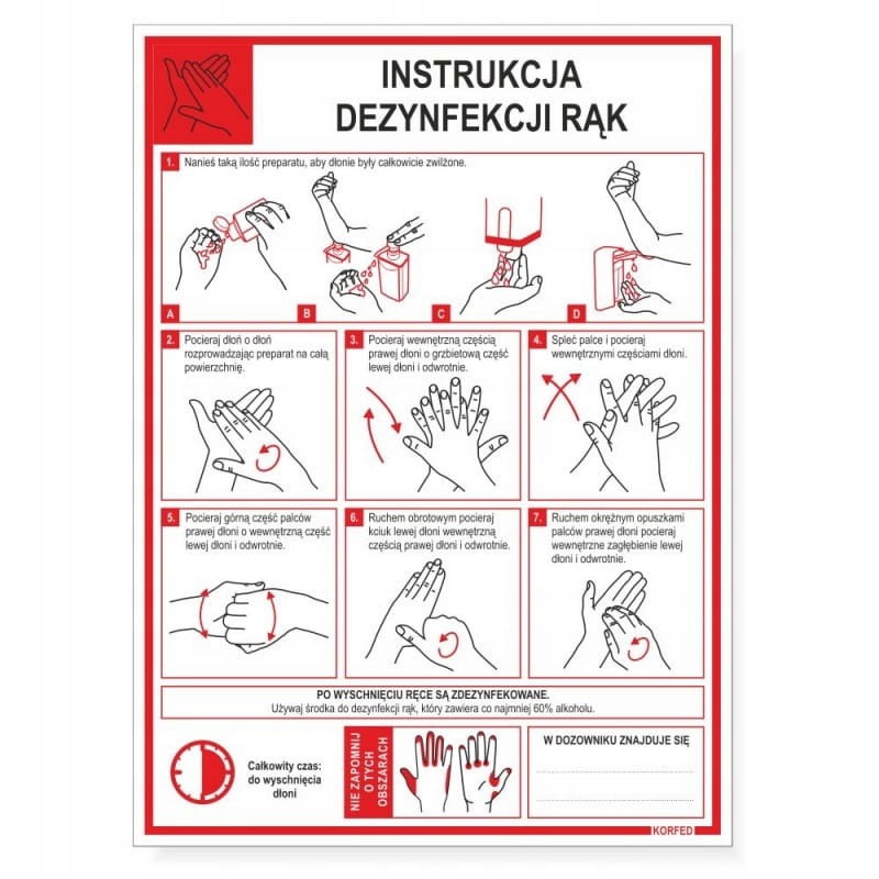 Tabliczka Instrukcja Dezynfekcji Rąk A4 21x28,8 cm PCV Sanitarna