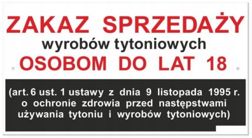Tabliczka Zakaz Sprzedaży Wyrobów Tytoniowych Do Lat 18 30x16,5 cm PCV