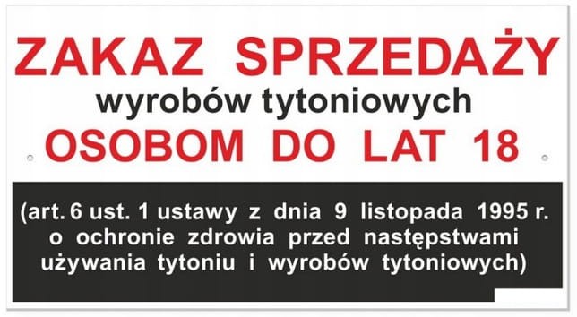 Tabliczka Zakaz Sprzedaży Wyrobów Tytoniowych Do Lat 18 30x16,5 cm PCV