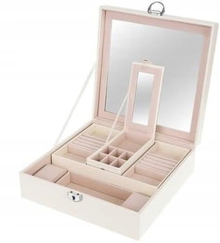 SZKATUŁKA PUDEŁKO ORGANIZER KUFEREK Z LUSTREM ECRU