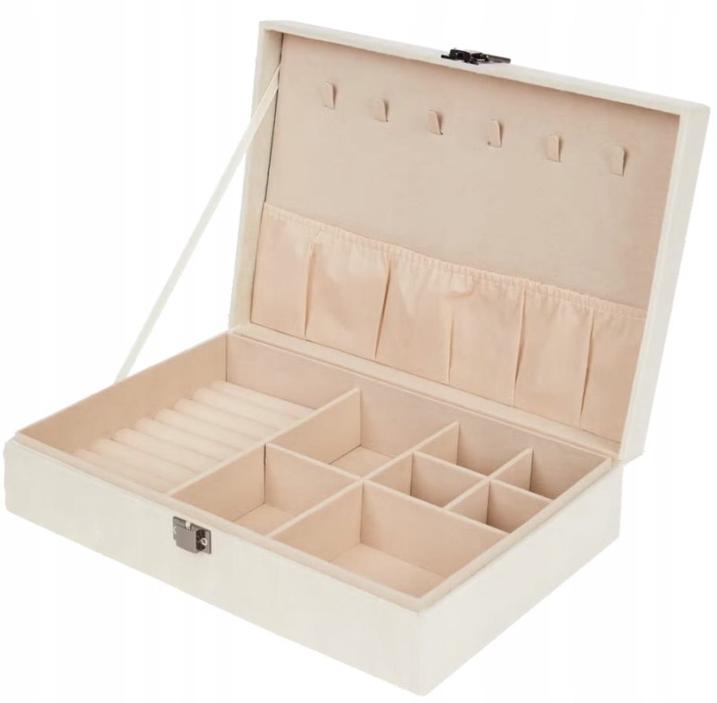 SZKATUŁKA NA BIŻUTERIĘ ZAMSZOWA KREMOWA